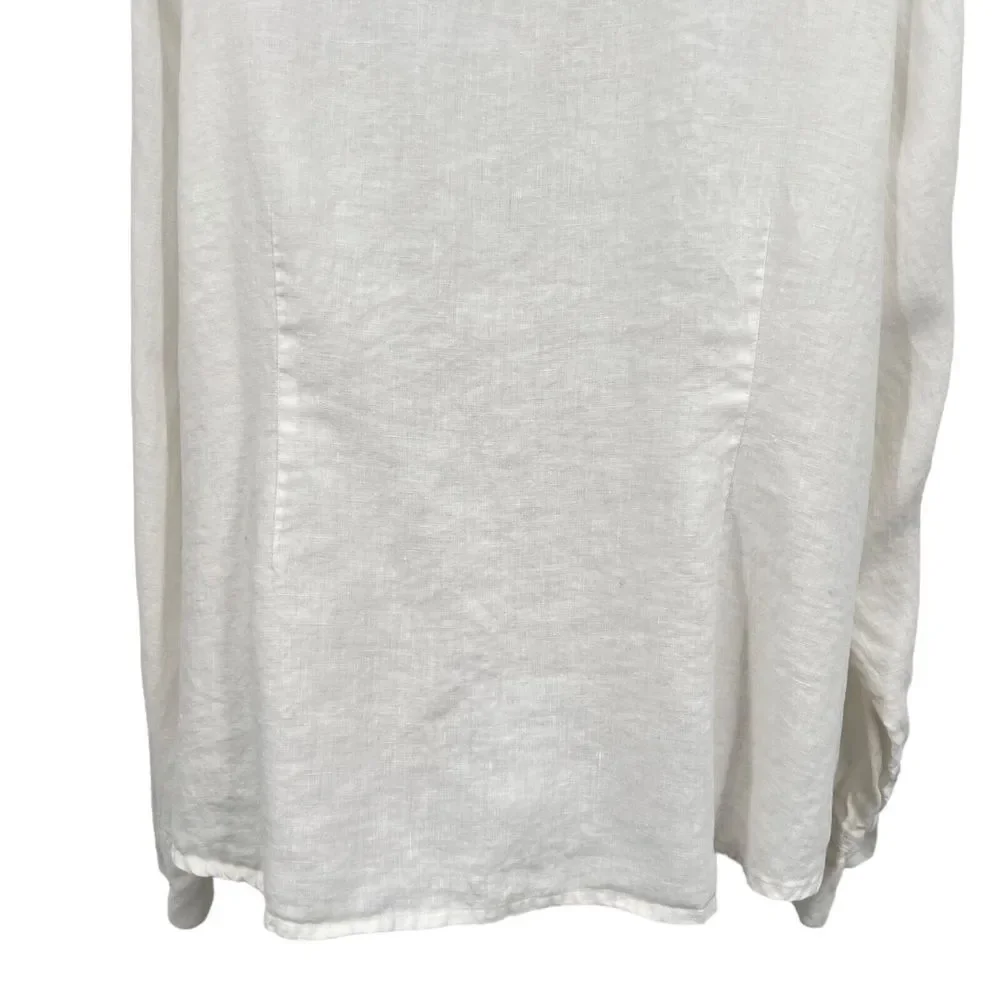 FLAX by Jeanne Engelhart Size 1G 1X White Button Down Shirt Lagenlook Top Linen - Picture 10 of 16